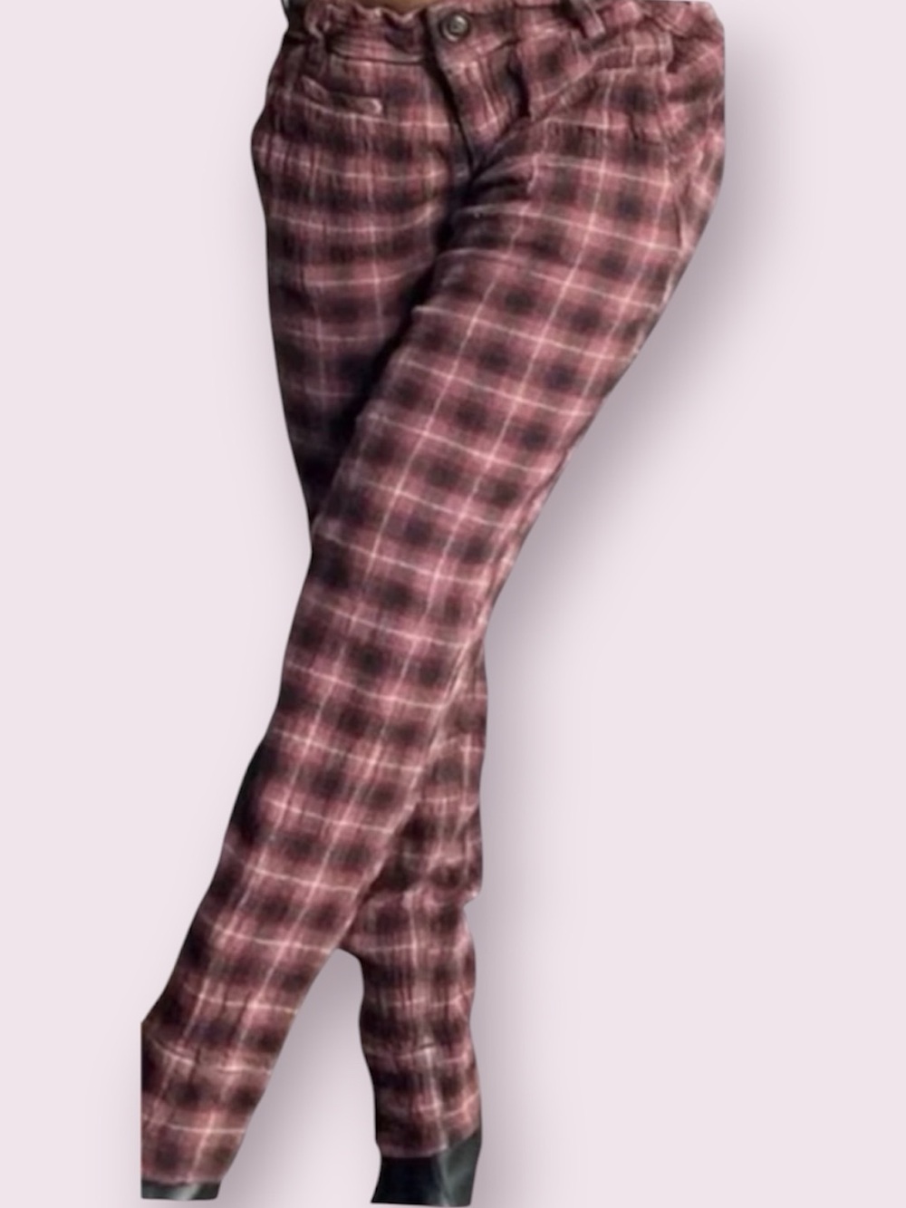 Free People Crinkle Plaid Pegged Trouser Pants Maroon & Black Size 4
